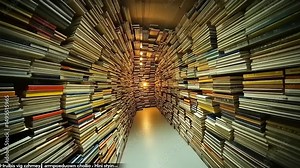 Immersive Library Tunnel: Journey Through Boundless Volumes and Infinite Knowledge