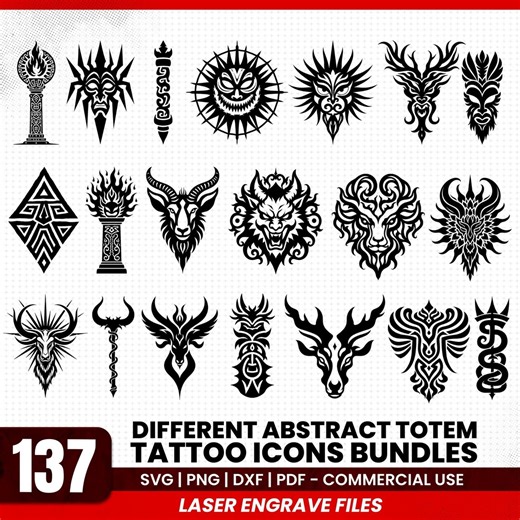 Laser Engrave Files Abstract Totem Tattoo Svg Png Pdf & Dxf Bundle Instant Downloads - Etsy