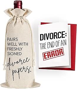 Qubereeree Divorce Gift for Women, Divorce Party Decorations for Women, New Beginning The End of an Error Divorce Breakup Gift, Happily Divorce, Pairs Well with Freshly Signed Divorce Papers Wine Bag