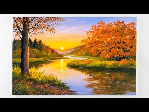 Easy landscape painting / Sunset Painting step by step