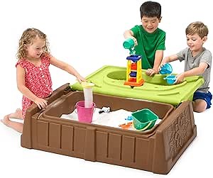 Simplay3 Sand and Water Kids Bench, 2-in-1 Sand and Water Table with Outdoor Storage Bench, Tan
