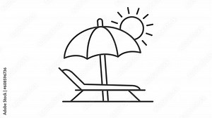 Sun safety icons animation. Animated line beach travel. Outdoor recreation. Sunscreen protection. UV radiation. Loop HD video with alpha channel, transparent background. Outline motion graphic