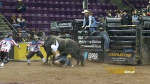 Hung up and hung out to dry. PBR bullfighters come to 18-year old Cannon Cravens rescue in Round One of the PBR Velocity Tour Colorado Springs event, earning this week's Matador Jerky Save of the Week. | PBR