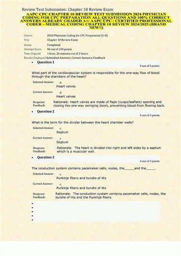 AAPC CPC CHAPTER 10 REVIEW TEST SUBMISSION 2024 PHYSICIAN CODING FOR CPC PREPARATION ALL QUESTIONS A