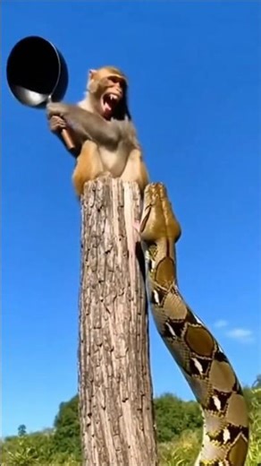 [Combo Head Smash] Monkey chases python with a frying pan LOL