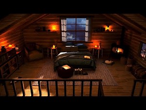 Crackling Fireplace and Rain Sounds | Cozy Cabin Ambience at Night