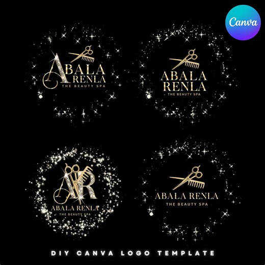 Luxury Hair Salon Logo, Glitter Hair Stylist Branding Template, Gold Scissors Logo, Canva Template Beauty Logo, Logo Design, Canva Editable - Etsy