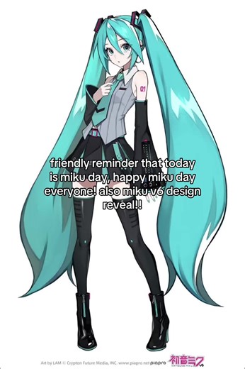 happy miku day!!! 🩵 this design still aint beating v2 obviously but she still looks and sounds great, cant wait to see how producers use her! #vocaloid #miku #hatsune #crypton #synthv