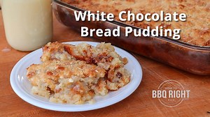 A little dessert recipe for the holidays.... An easy White Chocolate Bread Pudding I cooked on the Memphis Wood Fire Grills and then topped with a Bourbon White Chocolate Sauce. Get the full recipe here: http://howtobbqright.com/2018/11/09/white-chocolate-bread-pudding/ | How To BBQ Right