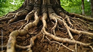 Close-Up of Intricate Tree Root System with Strength and Complexity Stock Video