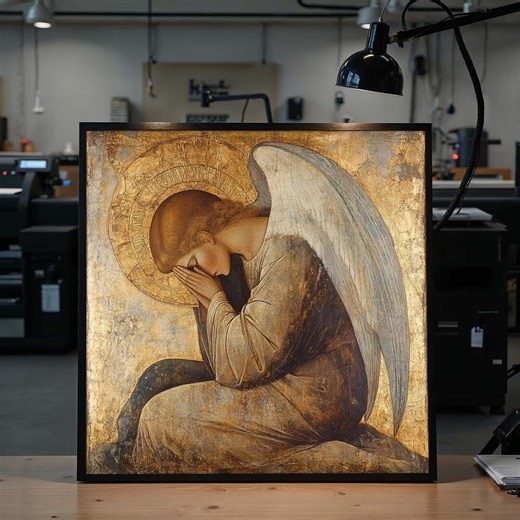 Praying Angel Canvas, Golden Halo Wall Art, Religious Angel Artwork, Spiritual Decor Print, Wall Art Canvas Design, Ready to Hang - Etsy