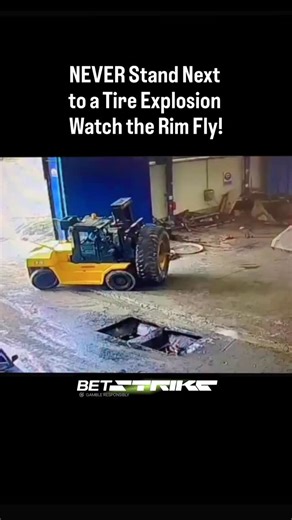 BoomBlastExplosion on Instagram: "This is why large industrial tires are so dangerous. You’re watching a massive forklift tire spontaneously fail during maintenance — the shockwave alone is intense, but the metal rim flying off is the real threat. That ring can travel at lethal speeds. Look at the sheer force released! This clip is a chilling reminder of the stored energy in heavy machinery. We share these moments to highlight safety lessons and showcase incredible engineering in action. Hit 'Fo