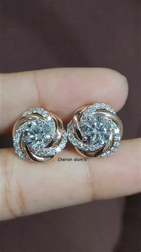 Swirl Halo Round Diamond Stud Earrings | Elegant Brilliance