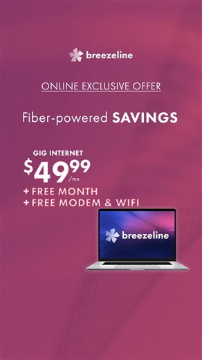 Breezeline's Fiber-powered Gig Internet, with 1 month free, exclusively online! Plus a free modem and wifi and no contracts! | Breezeline | Facebook