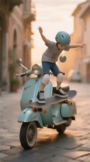 Mini Skater Performing Tricks on a Classic Vespa #skateboarding #vespa #extremesports