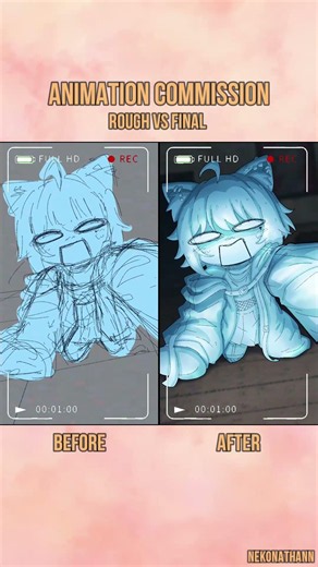 Animation process: ROUGH VS FINAL (comm for ‪@TsunamiCatVT‬ ) #digitalart #animation #horror