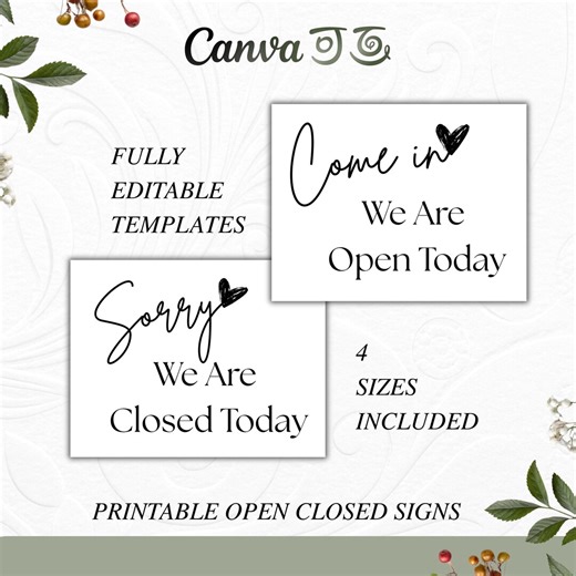Editable Open Sign Closed Sign Canva Templates for Small Business | We're Open Business Signage for All Storefront Businesses - Etsy