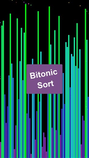 Bip Bop Bip Boop Algorithmic Sorting on Instagram: "Bitonic Sort in blue-to-green gradient 💙💚 Watch wave patterns emerge then flatten into perfect order! This algorithm creates BITONIC SEQUENCES — arrays that first increase then decrease (or vice versa) 🌊 Built specifically for parallel computing where multiple processors work simultaneously. O(n log² n) complexity but INSANE speed on GPUs! 🚀 See those blue-to-green waves? Each one represents a bitonic sequence being split and merged. Used i