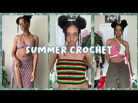 🥥🌴 Summer Crochet | mesh cover skirt w/ matching bra, tube top, cross top