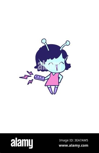 horizontally vibrating animation of cartoon alien girl laughing with remote control Stock Video Footage - Alamy