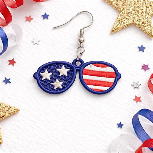 FSL American Flag Sunglasses Earrings. 4th of July Lace Earrings. 250th Anniversary Machine Embroidery File 3 Sizes ( Digital Download ) - Etsy
