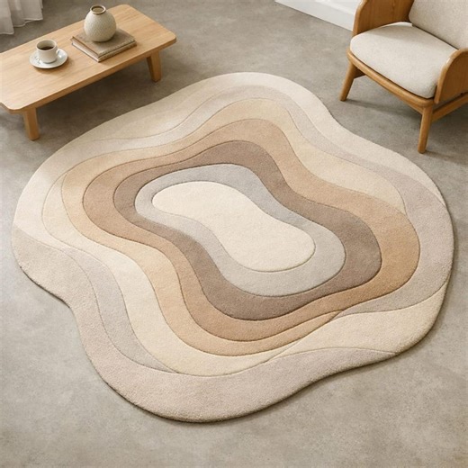 Modern Neutral Abstract Rug – Irregular Shape Carpet - Etsy