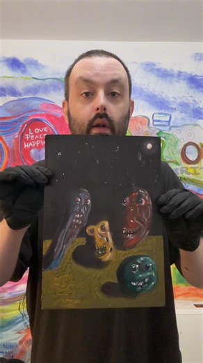 Fantastic surreal oil painting with crazy dark characters