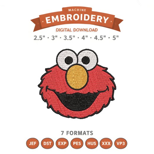 Elmo Face Embroidery Design File | Digital Download | 6 Sizes & 7 Formats Included - Etsy