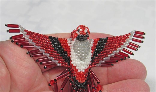 Miniature Hummingbird - Hand Beaded - Suncatcher/ornament - Red, Black, Gray, White - Etsy