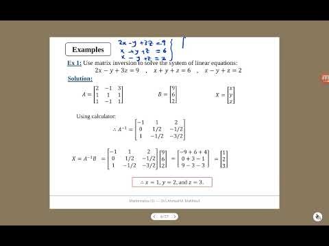 Lec 2 Matrices 2 | Systems of Linear Equations (Gauss Elimination and Rank)
