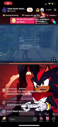 Sonic and shadow kissing on live😁#sonadow@Team Sonic Gaming #fyp and if you are the vee from the live I’m sorry I followed you put it didn’t work for some reason