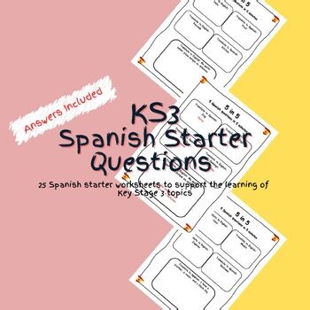 Key Stage 3 Spanish Starter Questions Worksheets PDF