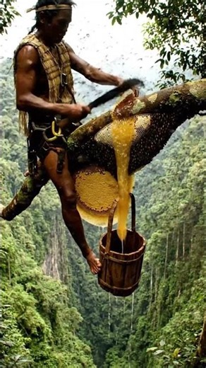 Hanging Over a Jungle Abyss to Harvest Wild Honey 😨🍯