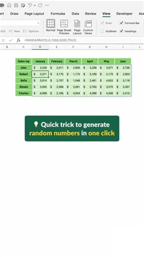Instant Random Data in Excel ⚡ RANDARRAY Function #shorts
