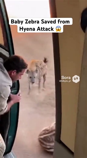 Safari Van POV: Baby Zebra Saved from Hyena Attack 😱 #viralvideo