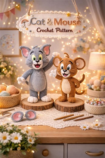 Cat & Mouse Crochet Pattern PDF, Cartoon Style Amigurumi Toy, Beginner Friendly, Step by Step Tutorial, Cute Animal Plush - Etsy