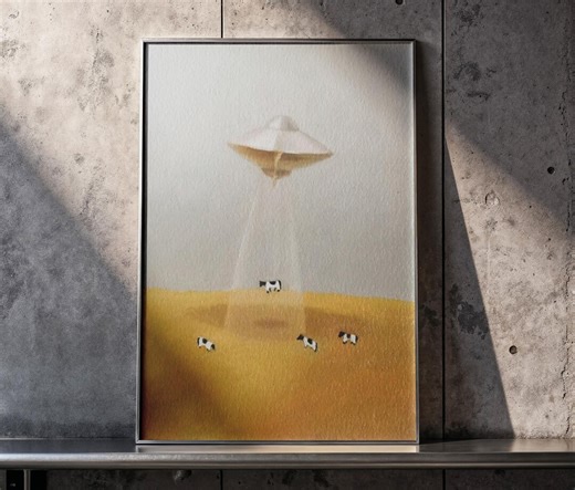 Realistic Oil Painting Giclee Print – Alien UFO Cow Abduction - Etsy