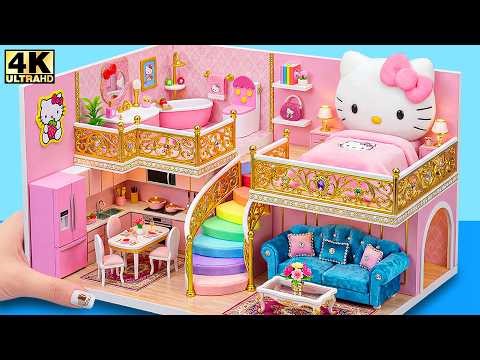 Make Fantasy Hello Kitty Pink House with Rainbow Staircase & Mini Room 💕🌈 | DIY Miniature House