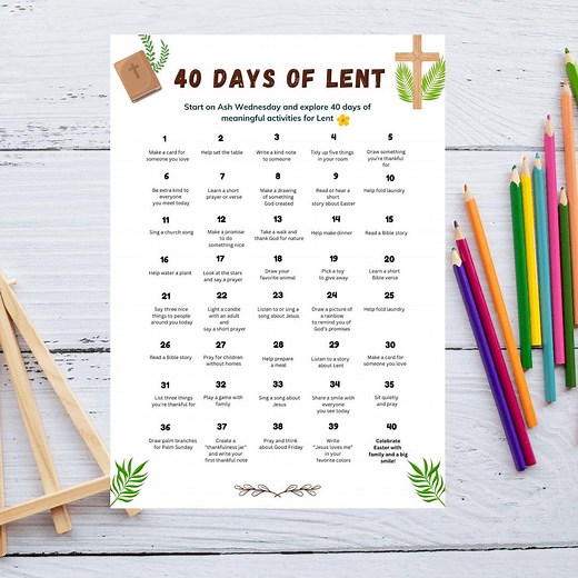 40 Days of Lent Calendar Countdown, Printable Church and Religious Education Worksheet, Screen-free Lent Activity, With Bonus Gratitude Card - Etsy