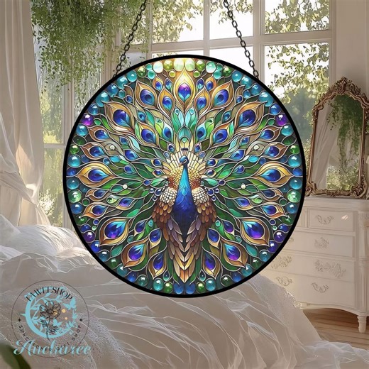 Luxurious Peacock Stained Glass Suncatchers Gift, Window Decorations Garden Decor, Personalized Keepsake, Animals Theme Glass Ornaments Gift - Etsy