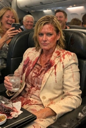 At 35,000 Feet in a First-Class Cabin, She Softly Requested Sparkling Water — Only to Be Mocked in Front of Everyone and Drenched in Red Wine on Purpose, Unaware Passengers Were About to Learn That the Quiet American Woman in the Stained Ivory Suit Held the Power to Shatter Careers, Expose Deep Arrogance, and Alter the Fate of the Entire Flight Before It Ever Landed **PART 1** She had asked for nothing more than sparkling water — a simple, polite request that should have dissolved unnoticed into