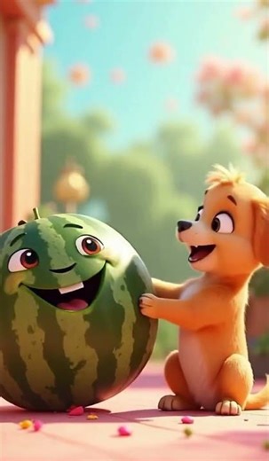 Puppy Meets Watermelon 😂 | Funny Cartoon Short #shorts #animation
