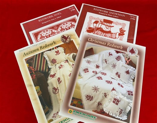 Redwork Cross Stitch Patterns: Christmas, Autumn, Snowman, Noel (4 Booklets Lot) - Etsy