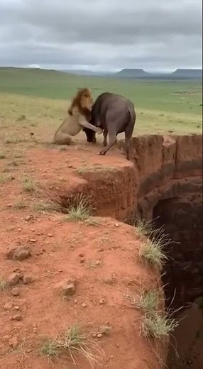 Lion vs Buffalo: Ultimate Wild Wrestling Clash 🦁🐃 #wildlifeentertainment
