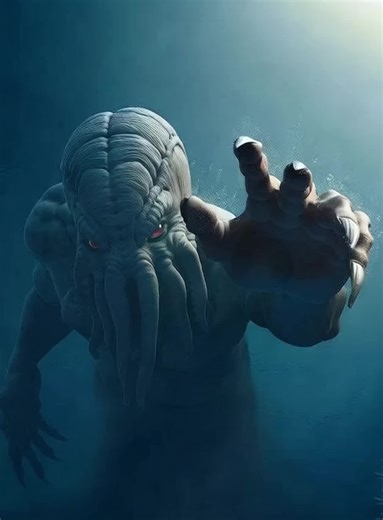 Terrifying Underwater Cthulhu-Like Monster Reaching Out #sea monster #deep-sea creature #glowing eyes #underwater horror #giant beast #abyssal terror #ocean leviathan #lone warrior #mysterious depths #dark fantasy #deep ocean monster #legendary sea creature #cinematic fantasy #epic confrontation #deep-sea nightmare #monstrous entity #deep-sea abyss #fantasy warrior #mythical creature #ocean predator #deep-sea horror #giant underwater beast #dark ocean depths #oceanic thriller #fantasy adventure
