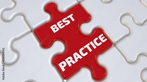 Best practice. The inscription on the missing element of the puzzle. Folding white puzzles elements and one red with text BEST PRACTICE. Footage video