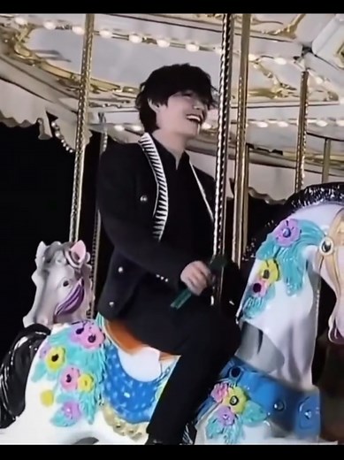 Elegant Ride on a Carousel Horse in Black Suit