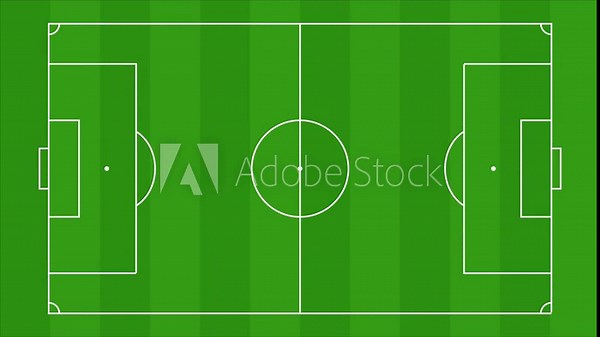 Soccer or football field topview full HD animation. Soccer field lines animation on grass background.
