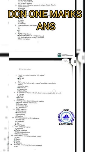 DCN MODEL QUES PAPER ONE MARKS ANSWERS DIPLOMA ECE SEMESTER EXAMS
