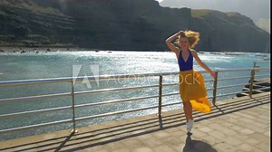 Woman skipping and turning